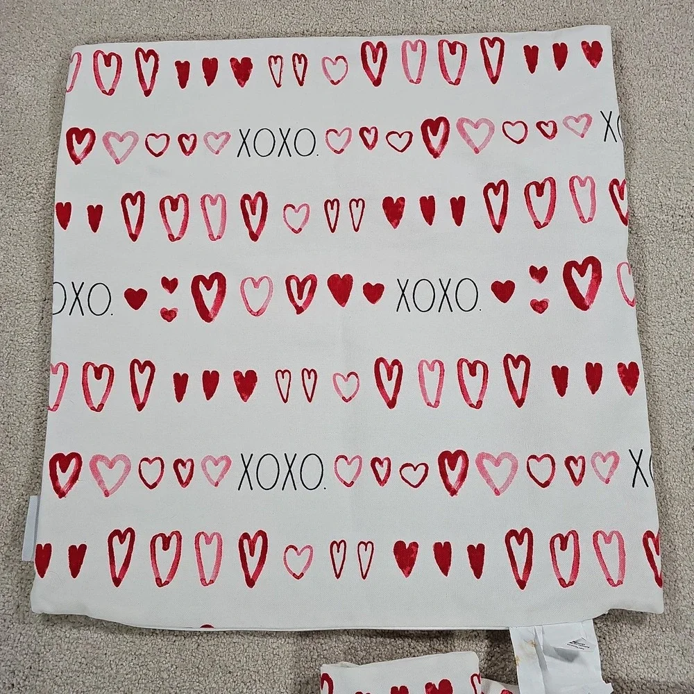 Rae Dunn Pillowcase Pillow Cover Cotton Hearts XOXO Valentines Day Love 20 X 20